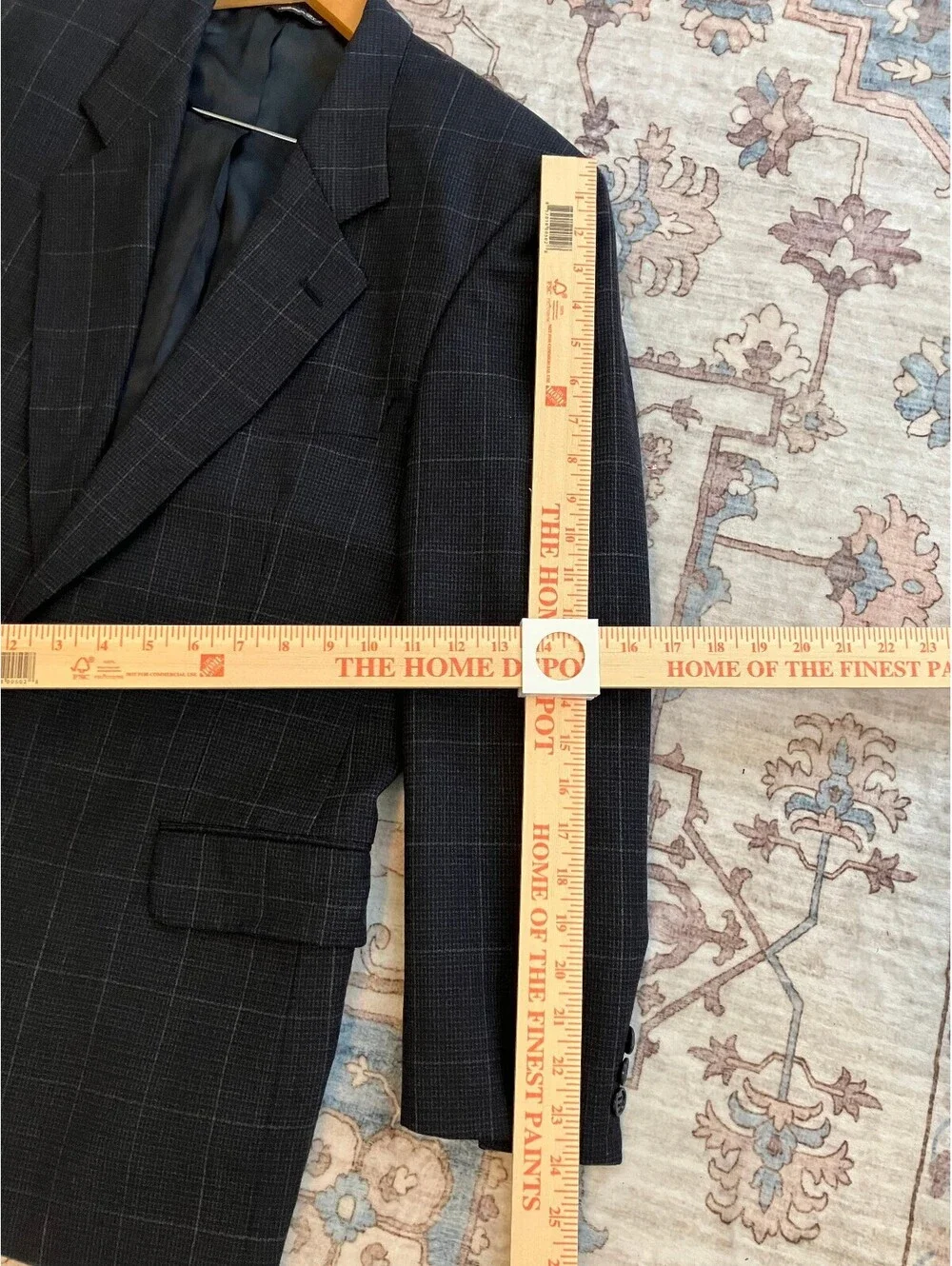 Geoffrey Beene Signature Mens 42R Navy Windowpane Blazer Wool Sport Coat Plaid